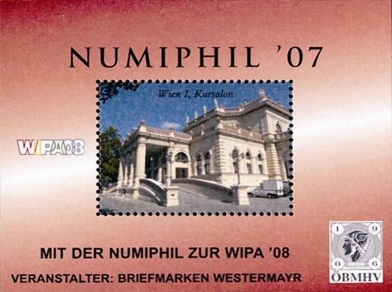 Bild zum Artikel Vignettenblock Numiphil 2007 mit Logo der WIPA 2008