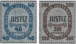 Bild zum Artikel: 2 Stempelmarken "Justiz" 40 und 200.- öS